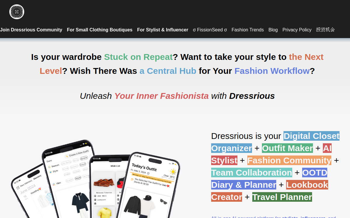 Dressrious website screenshot