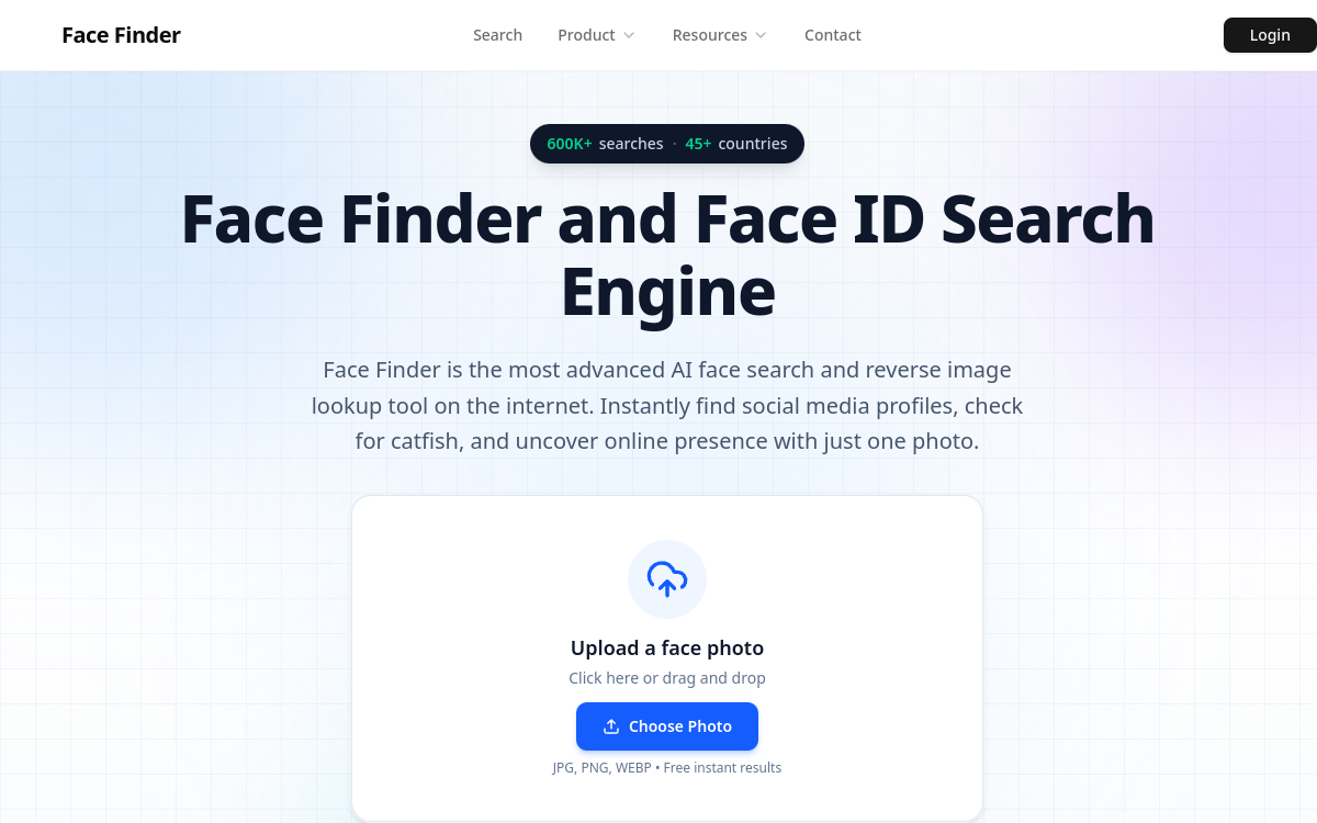 FaceFinder ID website screenshot