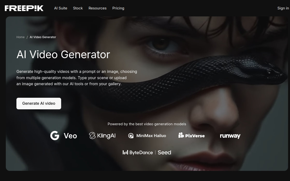 Freepik AI Video Generator screenshot