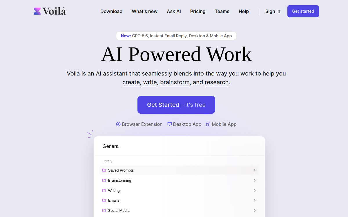 Voilà - ChatGPT browser assistant website screenshot