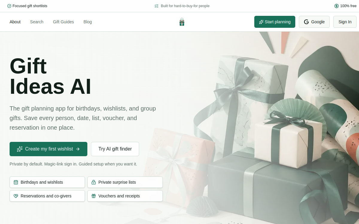 GiftIdeasAI website screenshot