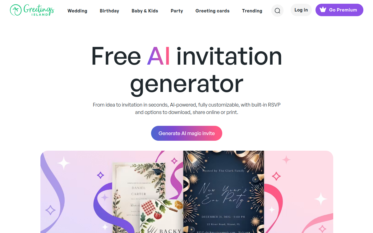 AI invitation generator website screenshot