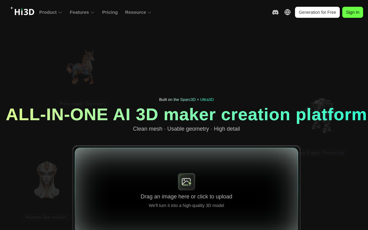 Hitem3D website screenshot
