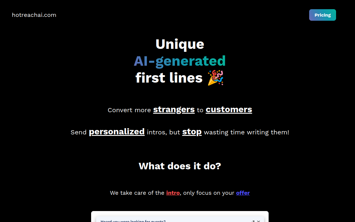 Hot Reach AI website screenshot