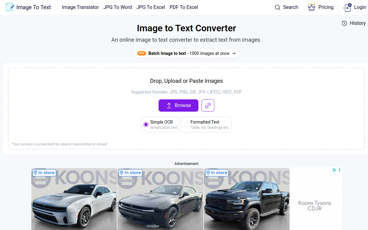 Image to Text Converter website screenshot