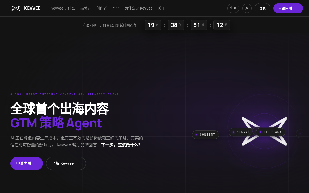 全球首个 AI 出海内容 GTM 策略 Agent 网站预览