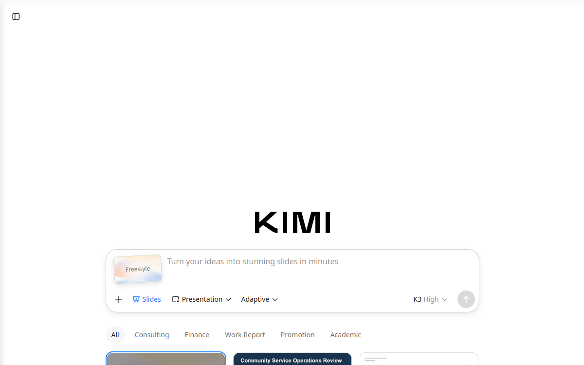 Kimi全新自研的PPT助手，一键生成PPT 网站预览