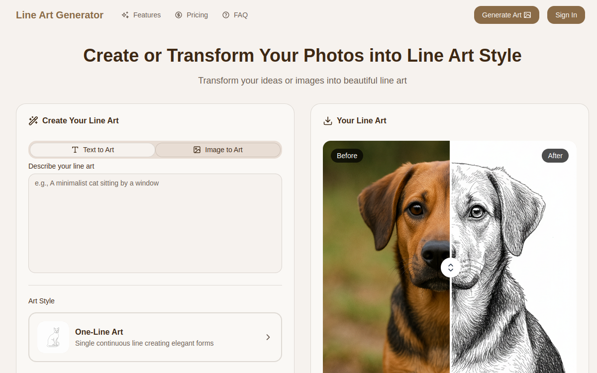 Line Art Generator website screenshot