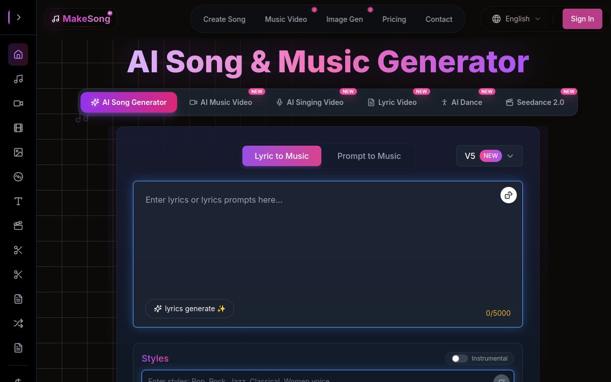 Make Song-AI Song Generator website screenshot