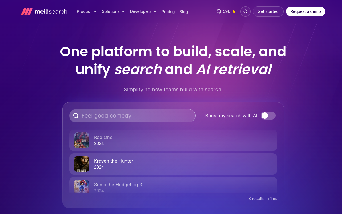 Meilisearch website screenshot