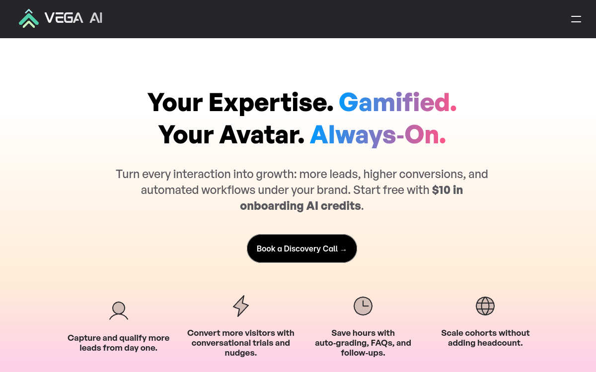 VEGA AI website screenshot