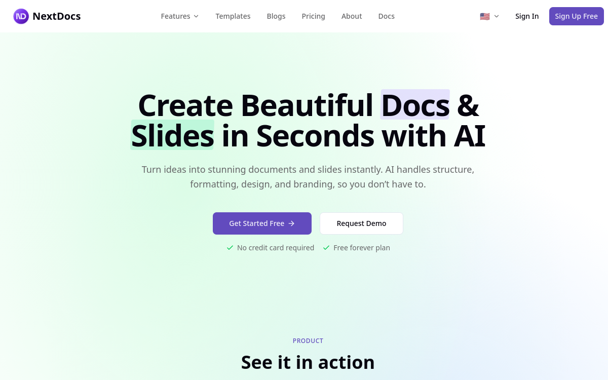 NextDocs website screenshot