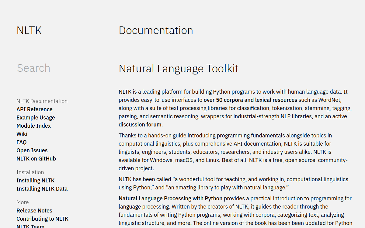 NLTK :: Natural Language Toolkit 网站预览