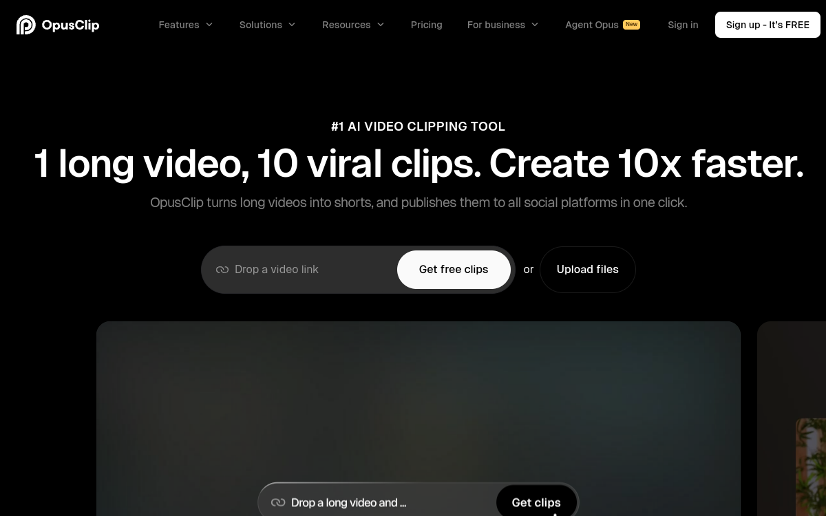 OpusClip: #1 AI video clipping tool to create viral shorts 网站预览