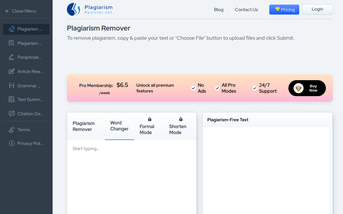 Plagiarism Remover website screenshot