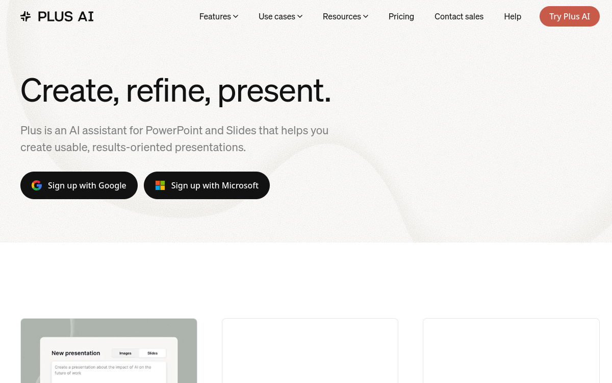 Plus AI website screenshot