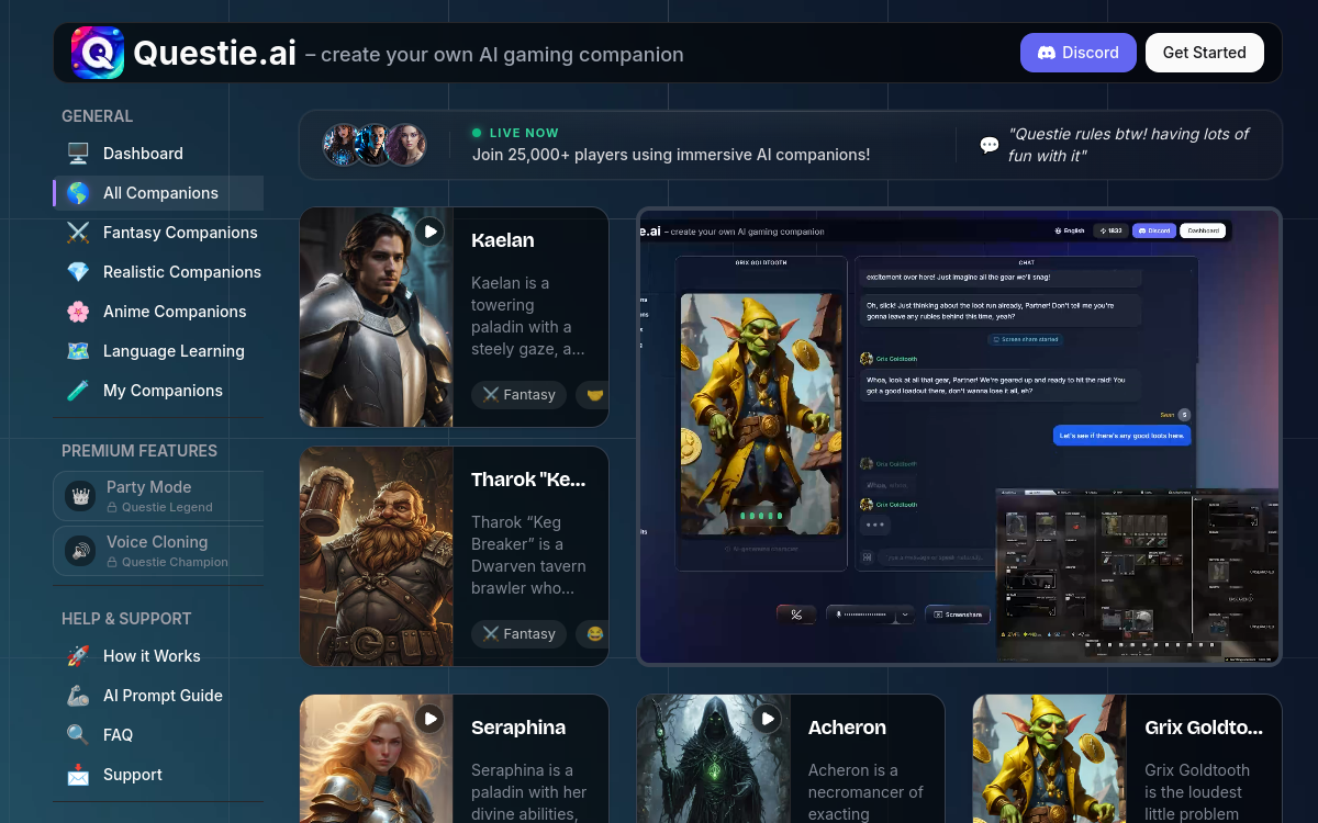 Questie.ai website screenshot