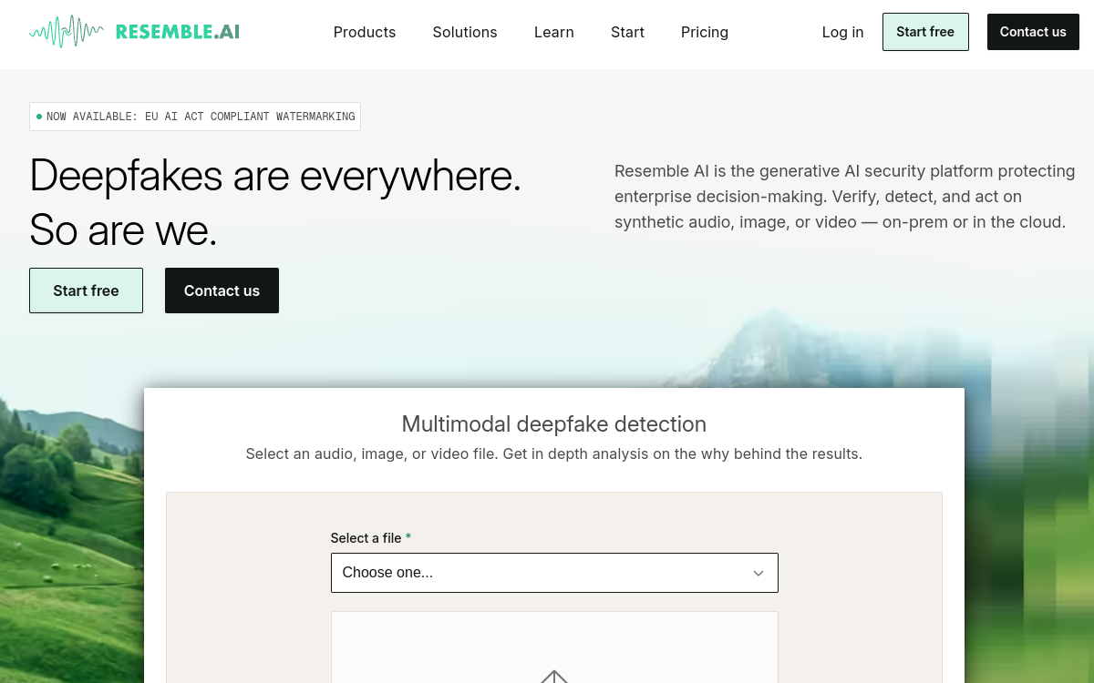 Multimodal Deepfake Detection and Watermarking for Enterprise | Resemble AI 网站预览