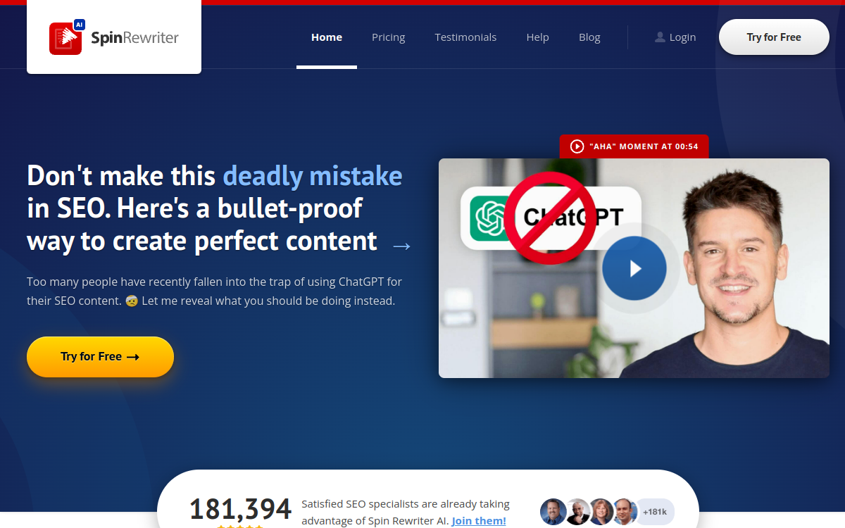 Spinrewriter website screenshot