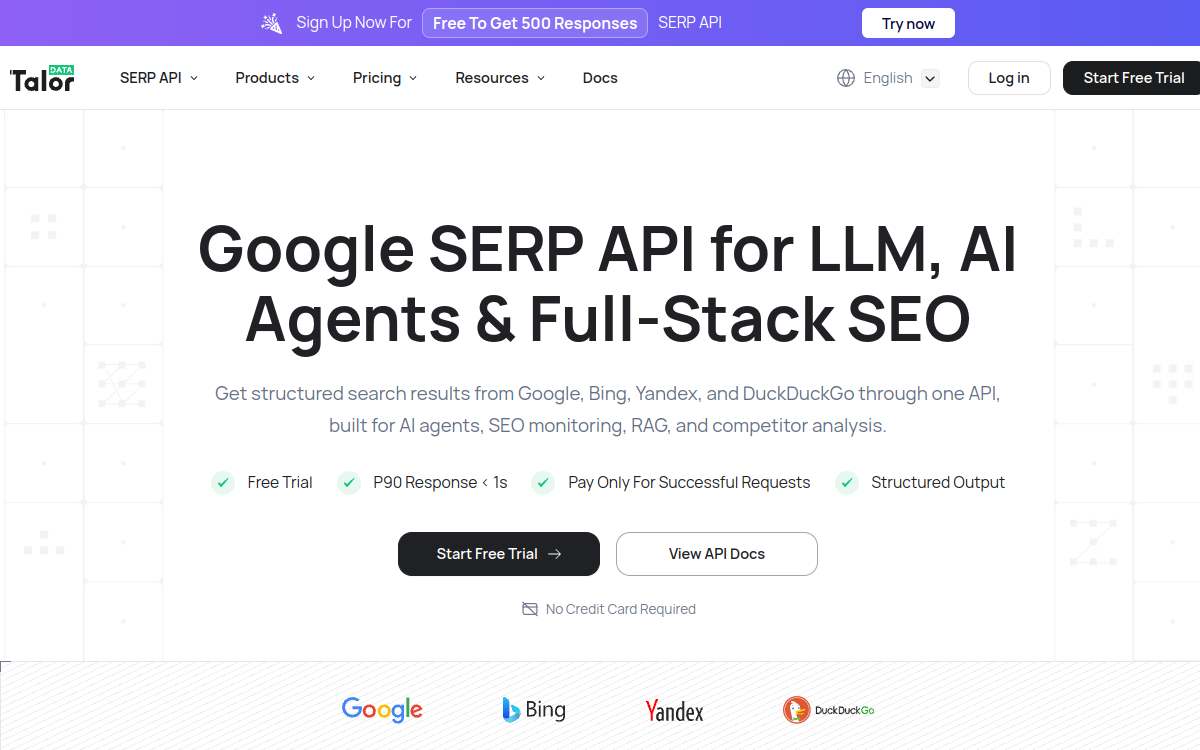 Talordata SERP API website screenshot