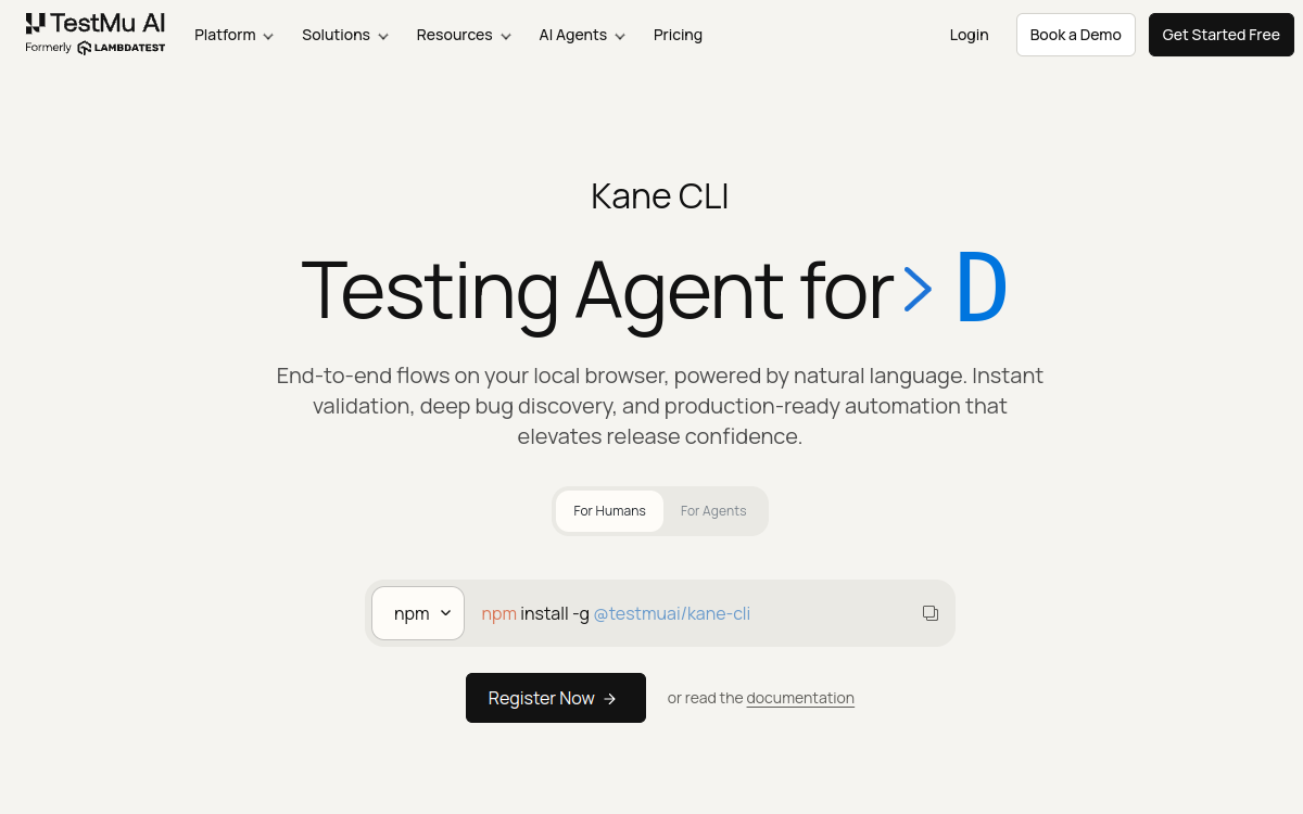 Kane CLI website screenshot
