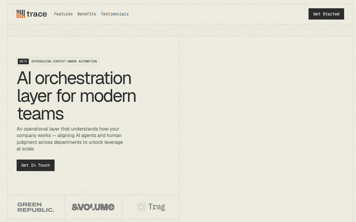 Trace website screenshot
