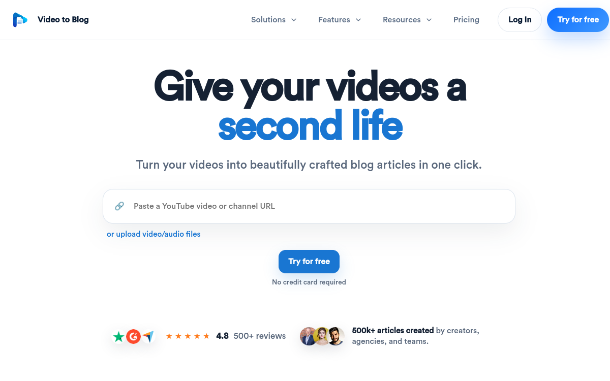 Video To Blog website screenshot