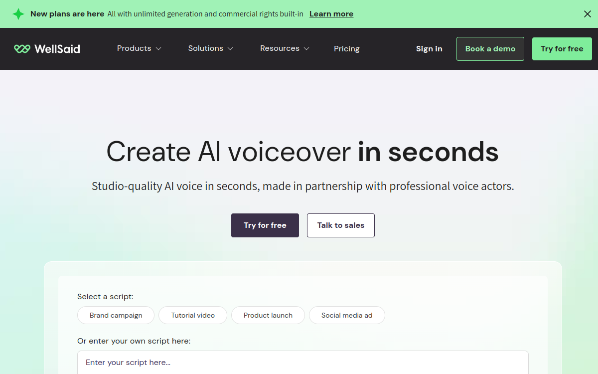 Most Realistic AI Voice Generator | WellSaid 网站预览