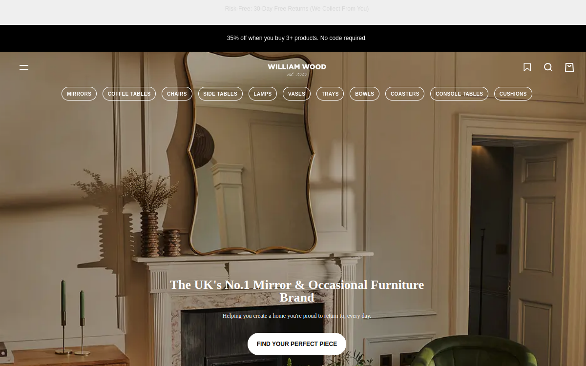 Screenshot of William Wood Mirrors website