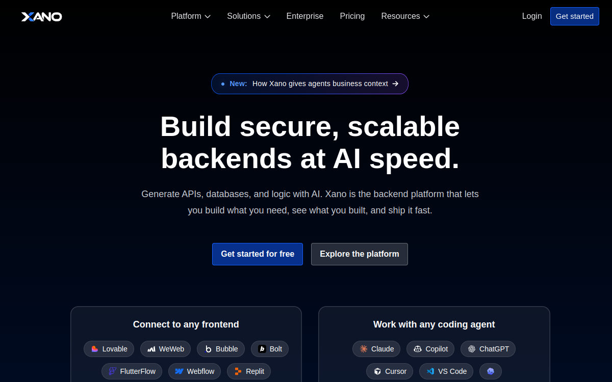 Xano website screenshot