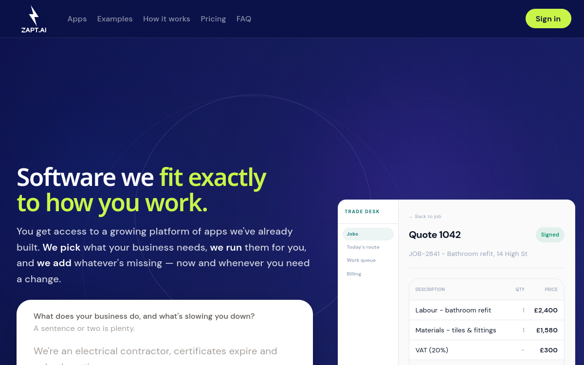 ZAPT website screenshot