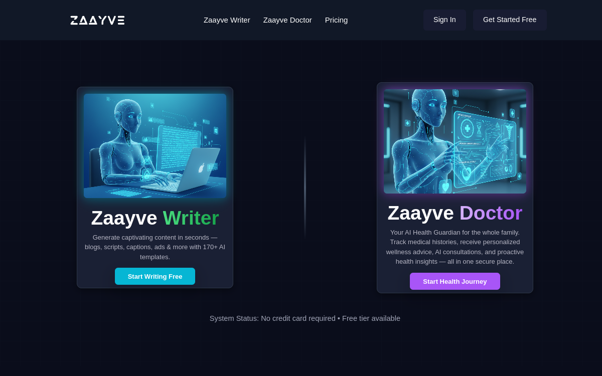 Zaayve AI website screenshot