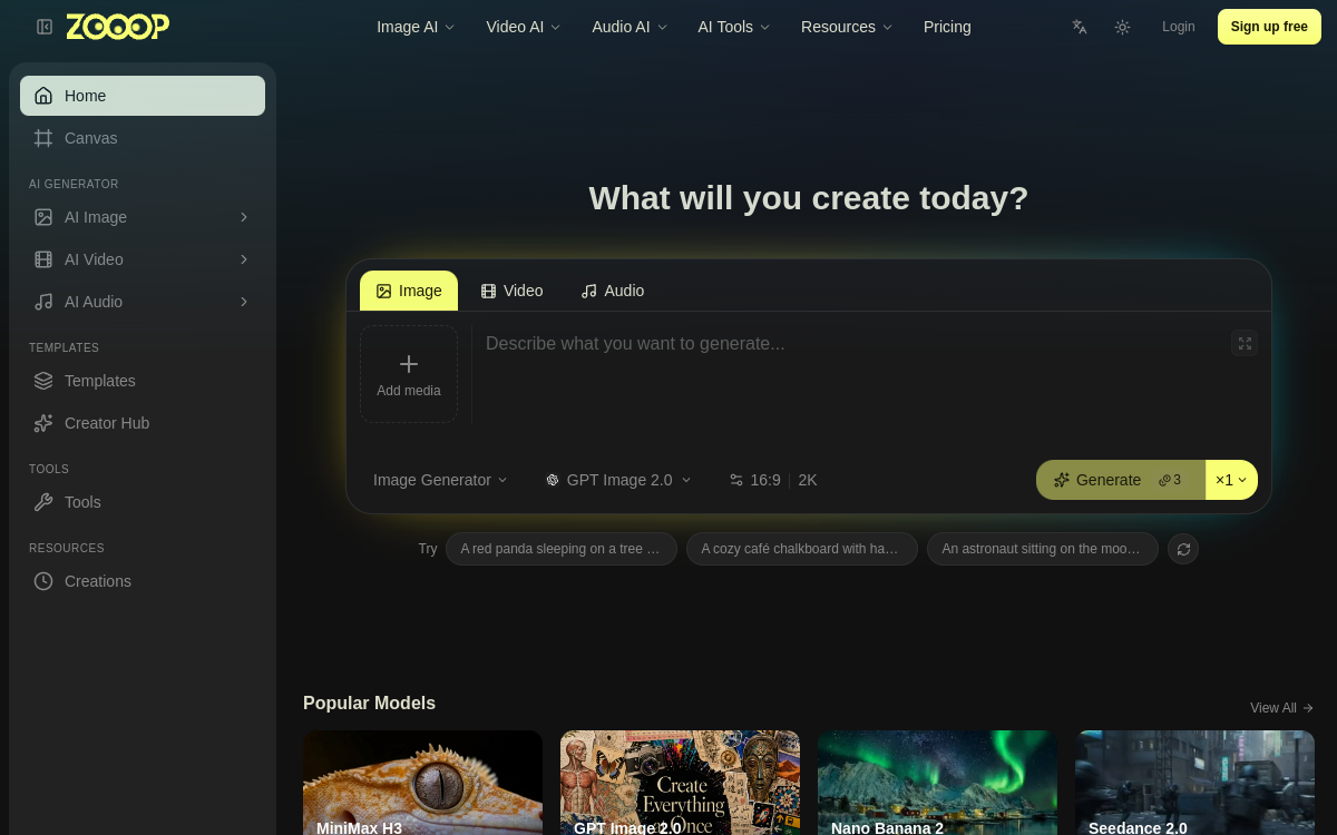 ZOOOP AI website screenshot