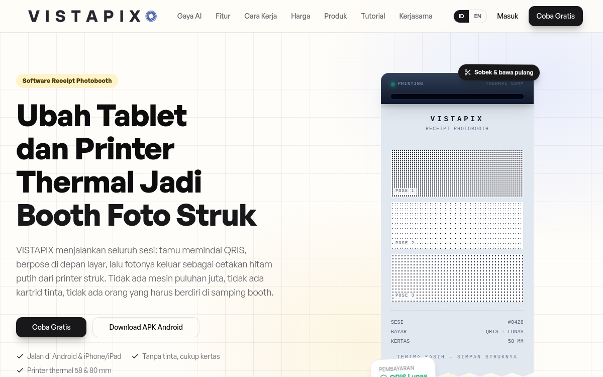 VistaPix - live landing page at vistapix.id