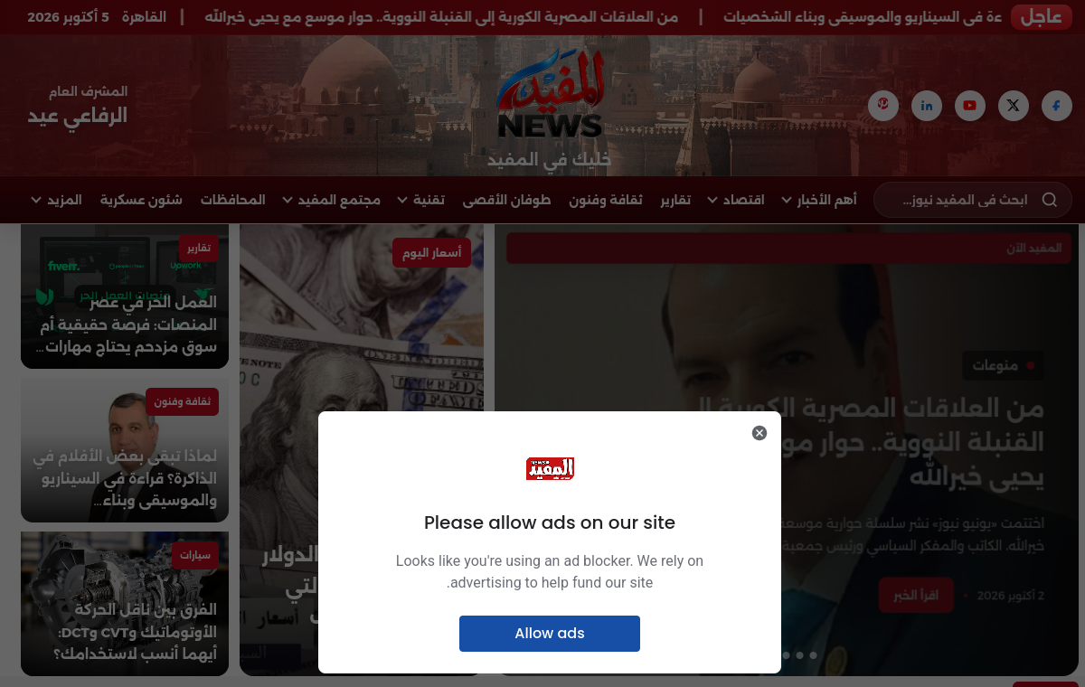 معاينة موقع المفيد نيوز