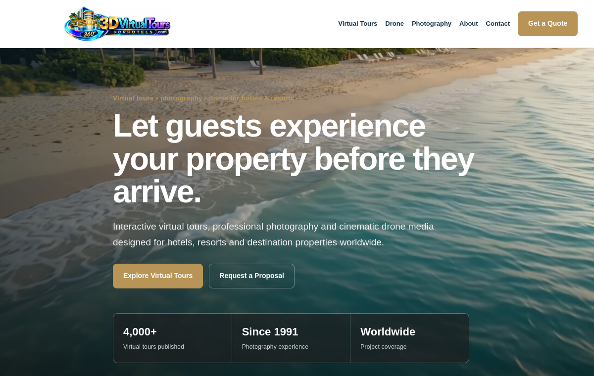 Screenshot of 3D Virtual Tours for Hotels website