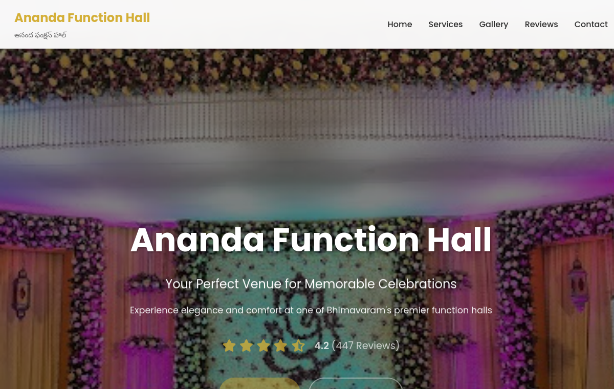 Preview of the Ananda Function Hall website