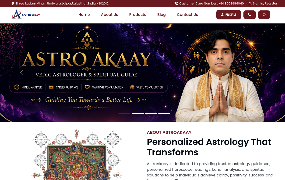 Astro Akaay live website screenshot
