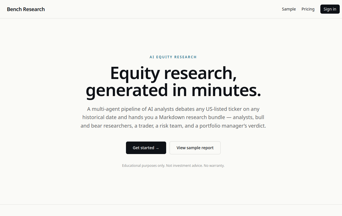 Bench Research website preview