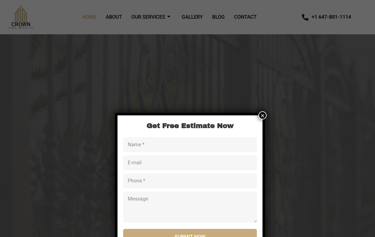 Crown Fence & Railing website screenshot