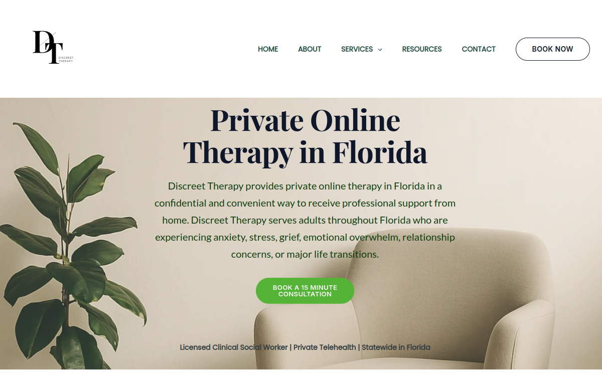 Discreet Therapy homepage design example