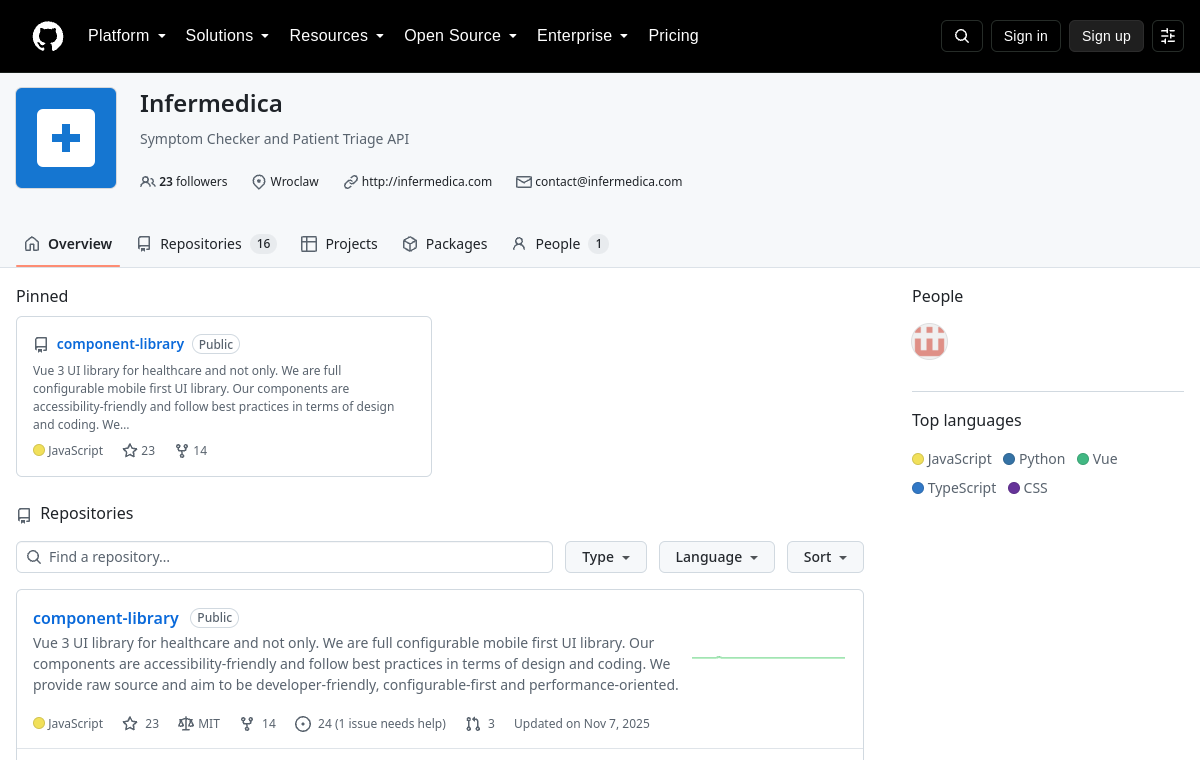 Screenshot of the Infermedica GitHub organization page