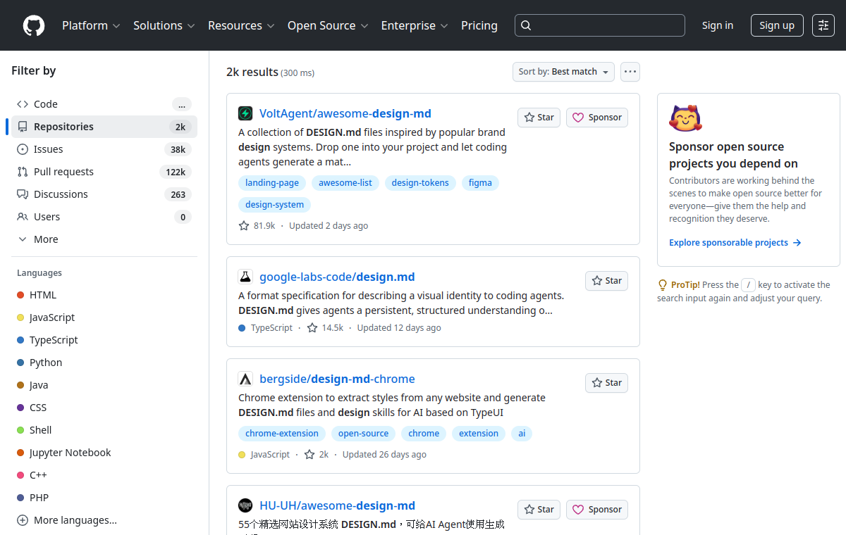 GitHub collections for DESIGN.md