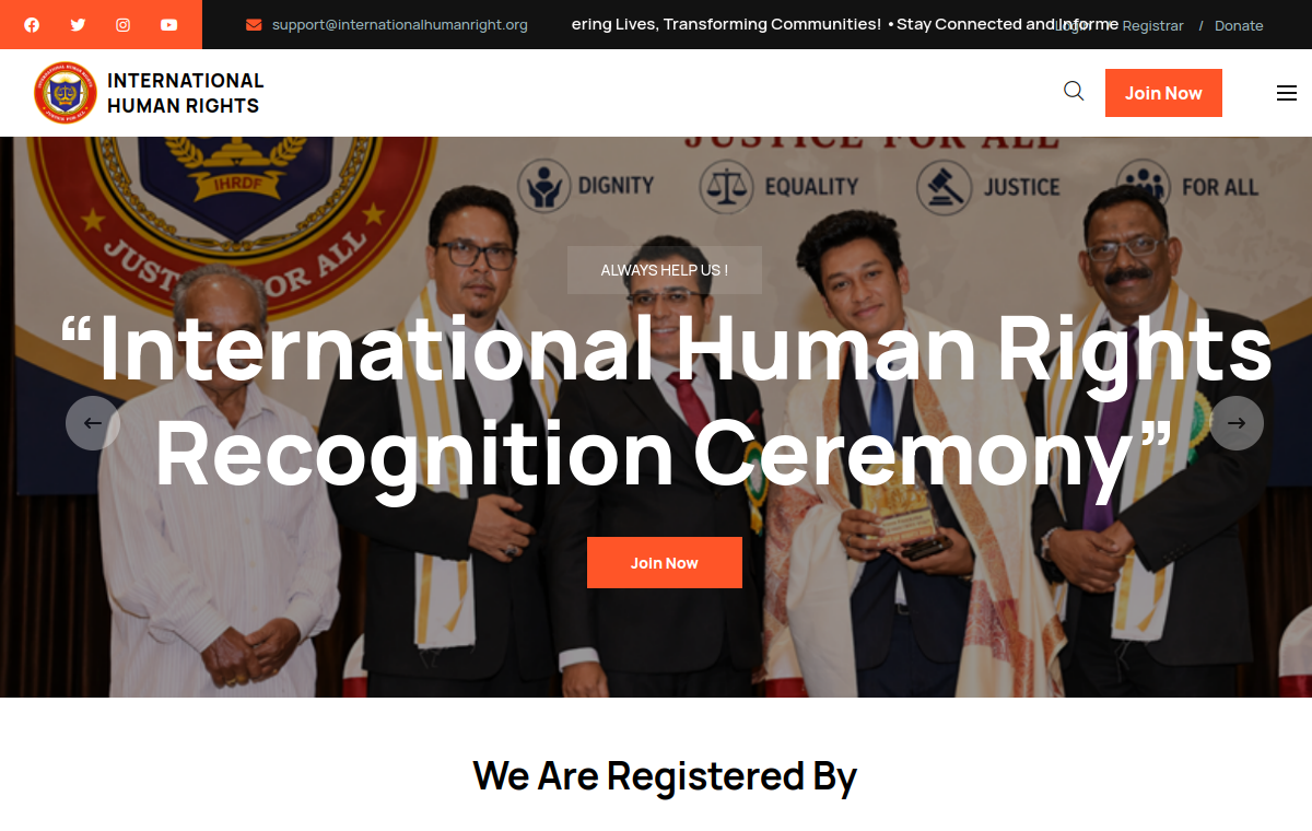 International Human Rights live website screenshot