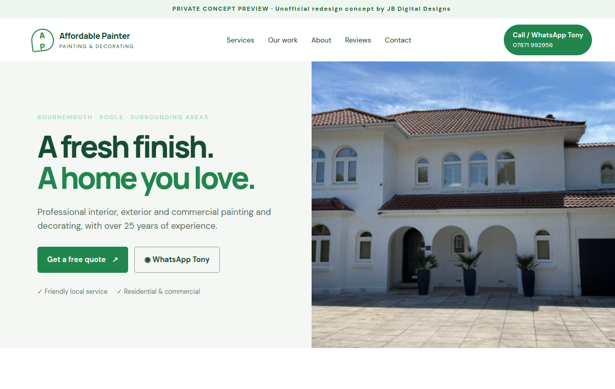 Preview of the Affordable Painter website concept