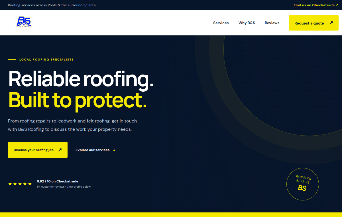 Preview of the B&S Roofing website concept