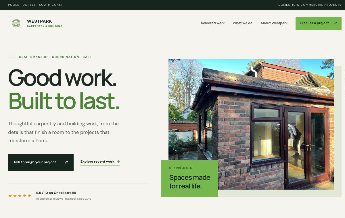 Preview of the Westpark Carpentry and Building website concept