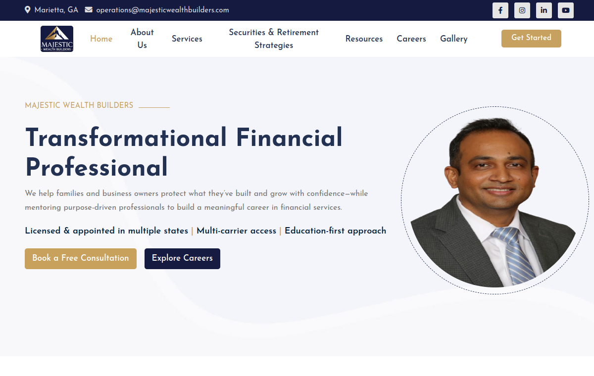 Majestic Wealth Builders live website screenshot