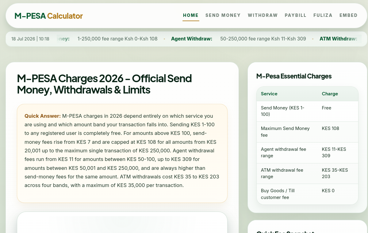 M-Pesa Calculator website preview
