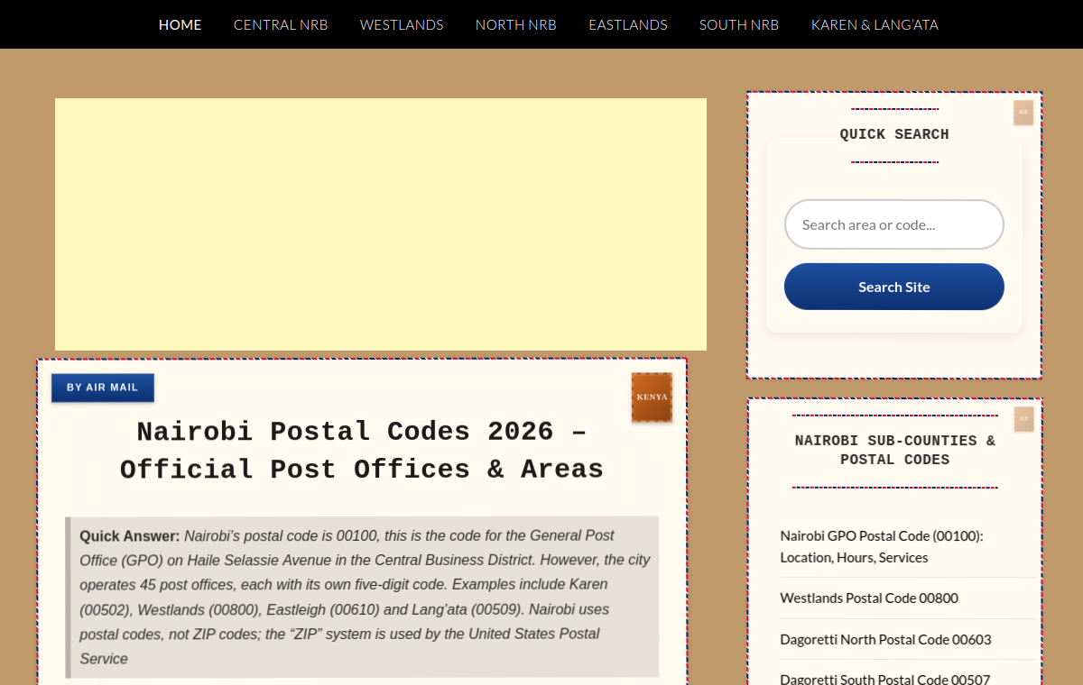 Nairobi Postal Codes website preview